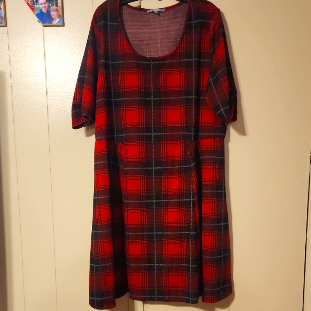 NY Collection Red and Black A-Line Puff Sleeve Dress Size 2X